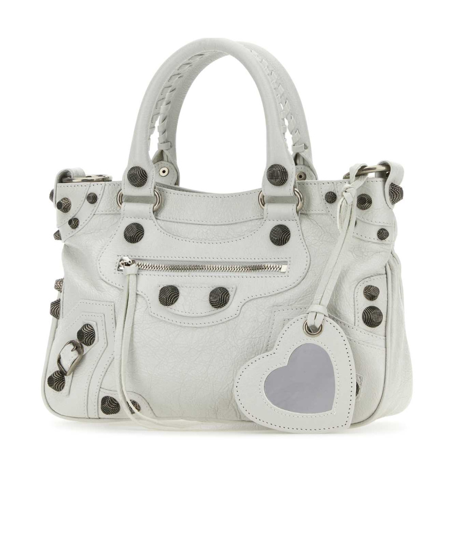 Balenciaga Green Leather Shoulder Handbag With Magnetic Closure And Metal Details In White