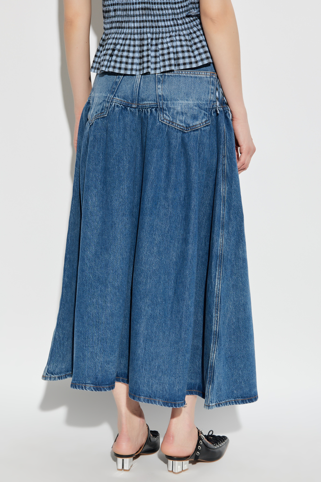 Ganni Denim Banded Maxi Skirt In Blue