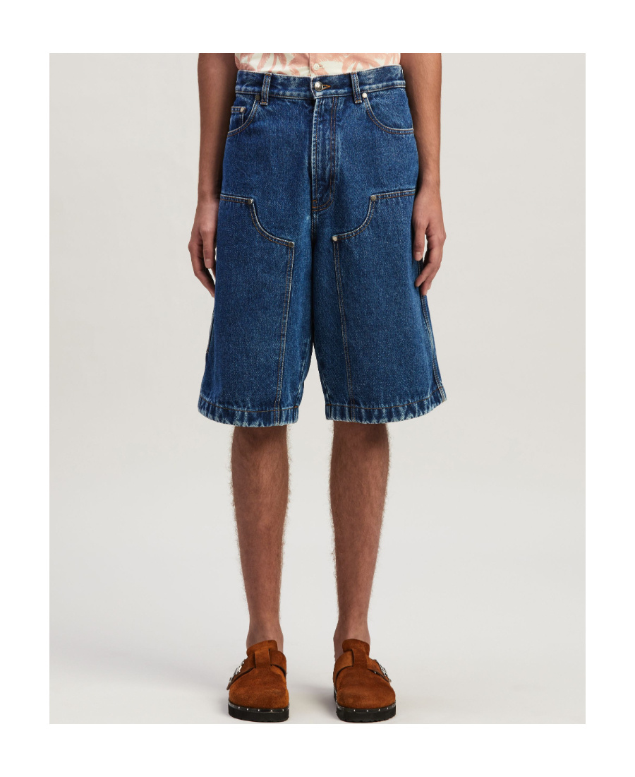 Palm Angels Monogram-embroidered Denim Shorts In Blue