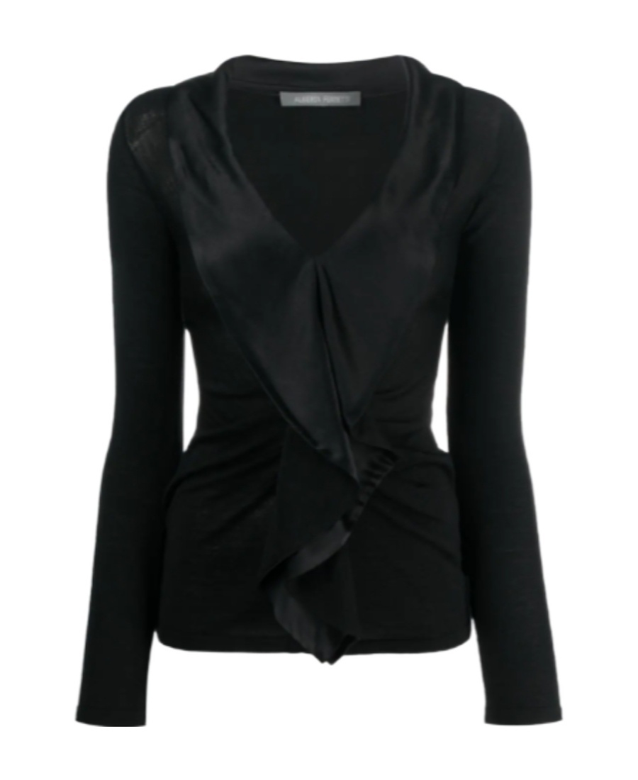 Alberta Ferretti V-neck Long-sleeved Blouse In Black
