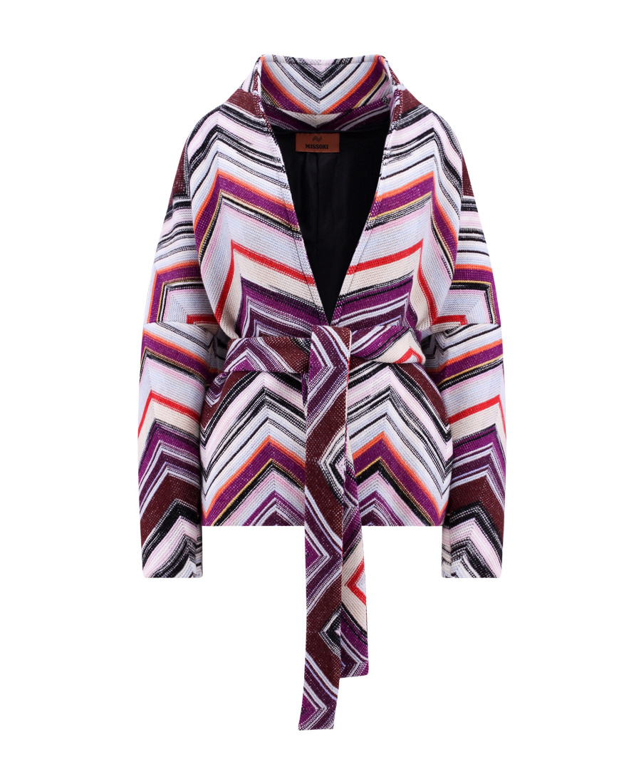 Missoni Zigzag-pattern Belted Wool Jacket In Animal Print