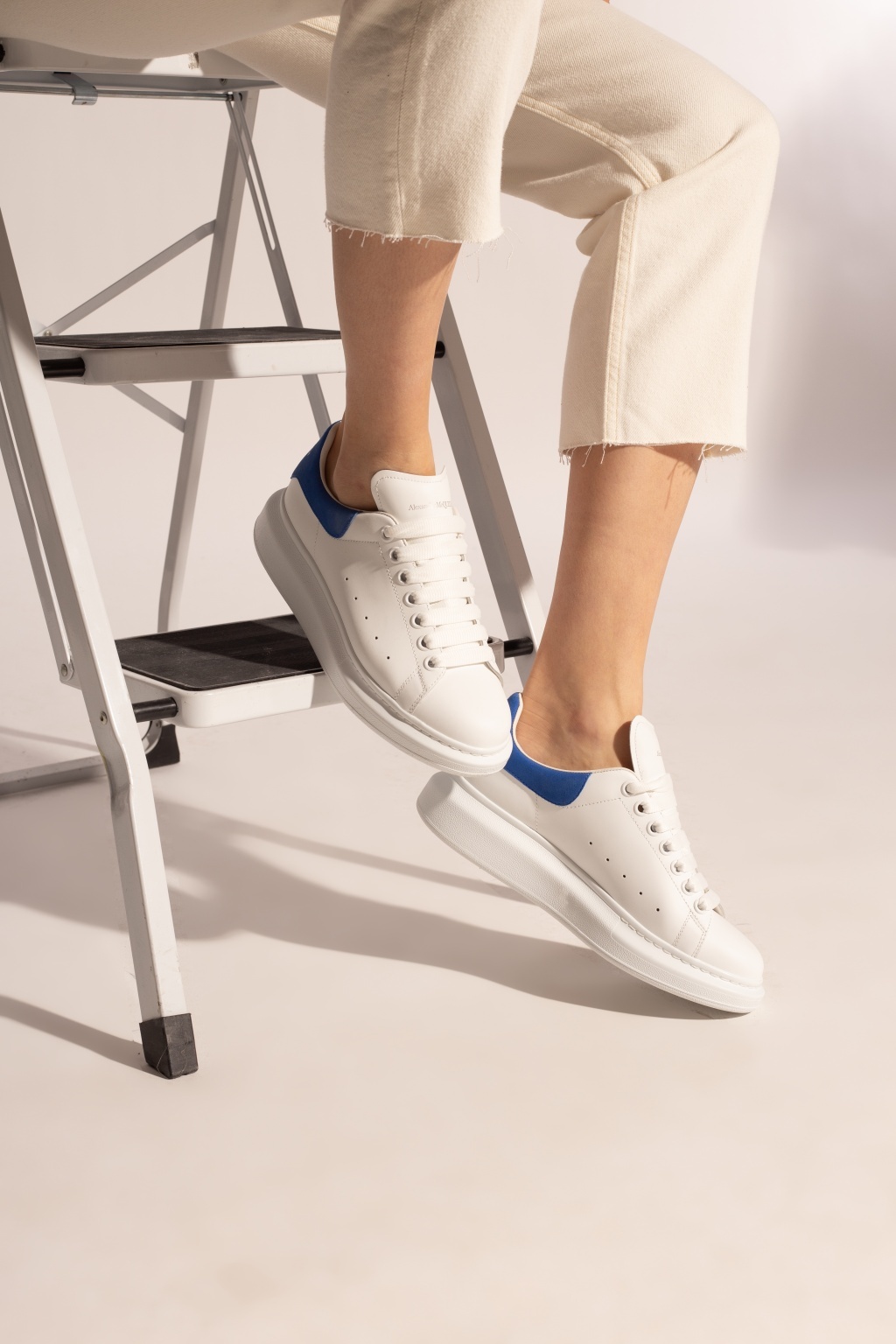Alexander Mcqueen White And Blue Embossed Classic Sneakers In White