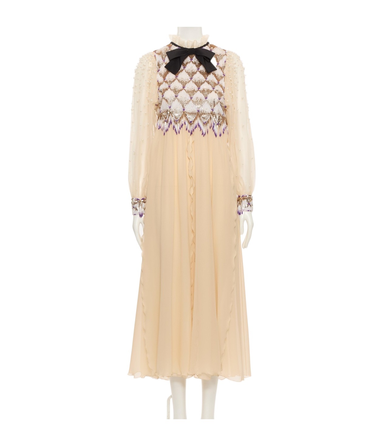 Valentino Long Sleeve Dress In Neutral