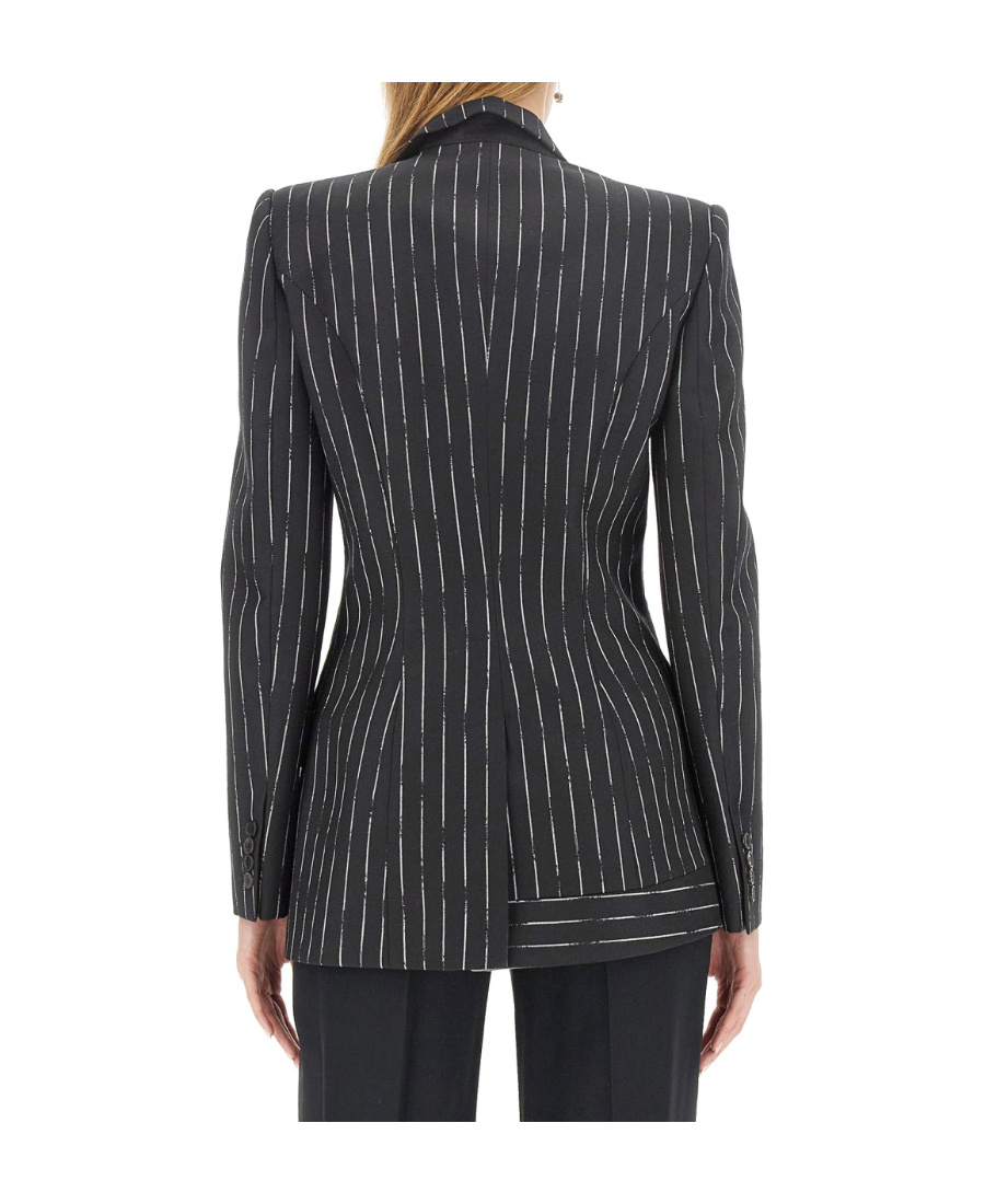 Alexander Mcqueen Pinstripe Asymmetrical Wool Blazer In Black