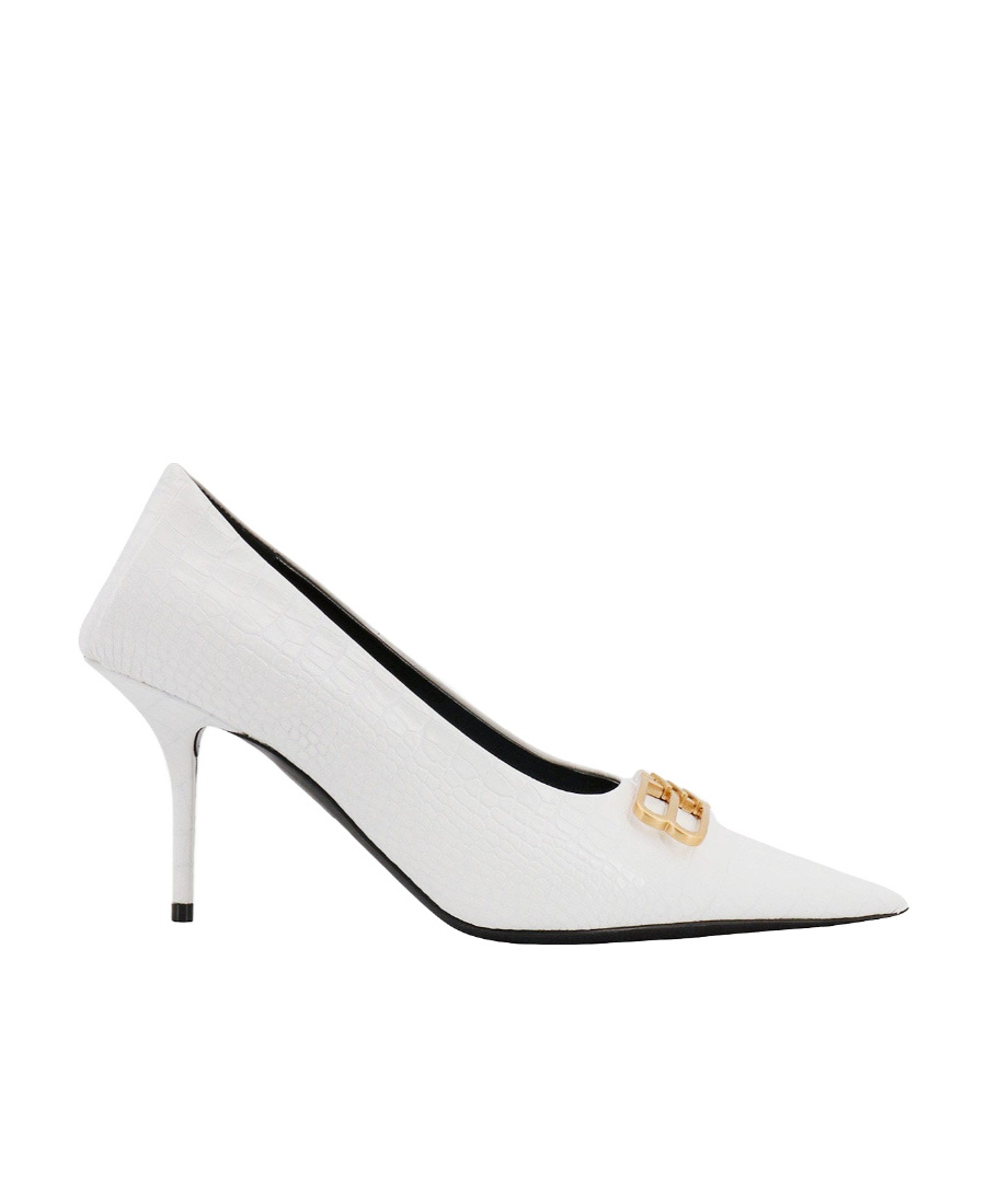 Balenciaga Bb Logo Plaque Pointed Toe Pumps In White