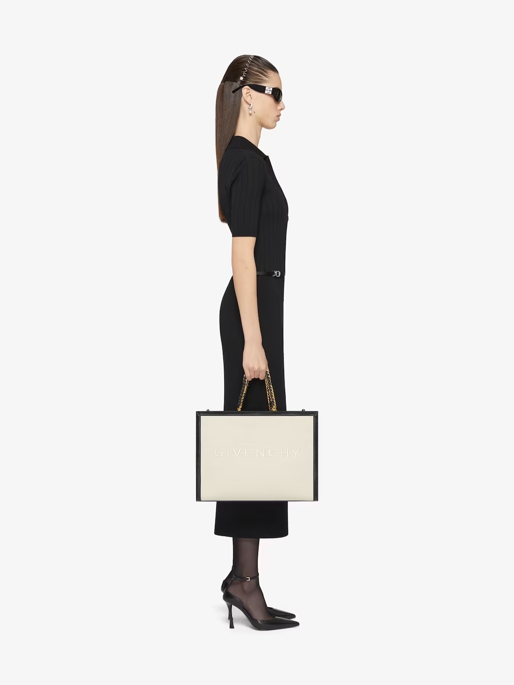 Shop Givenchy Medium G Tote Shopping Bag In Canvas And Leather In White