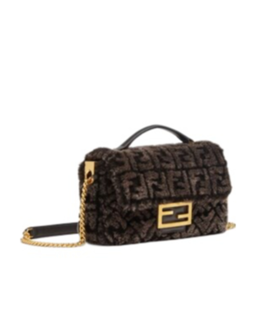 FENDI DARK BROWN SHEEPSKIN BAG WITH FF MOTIF
