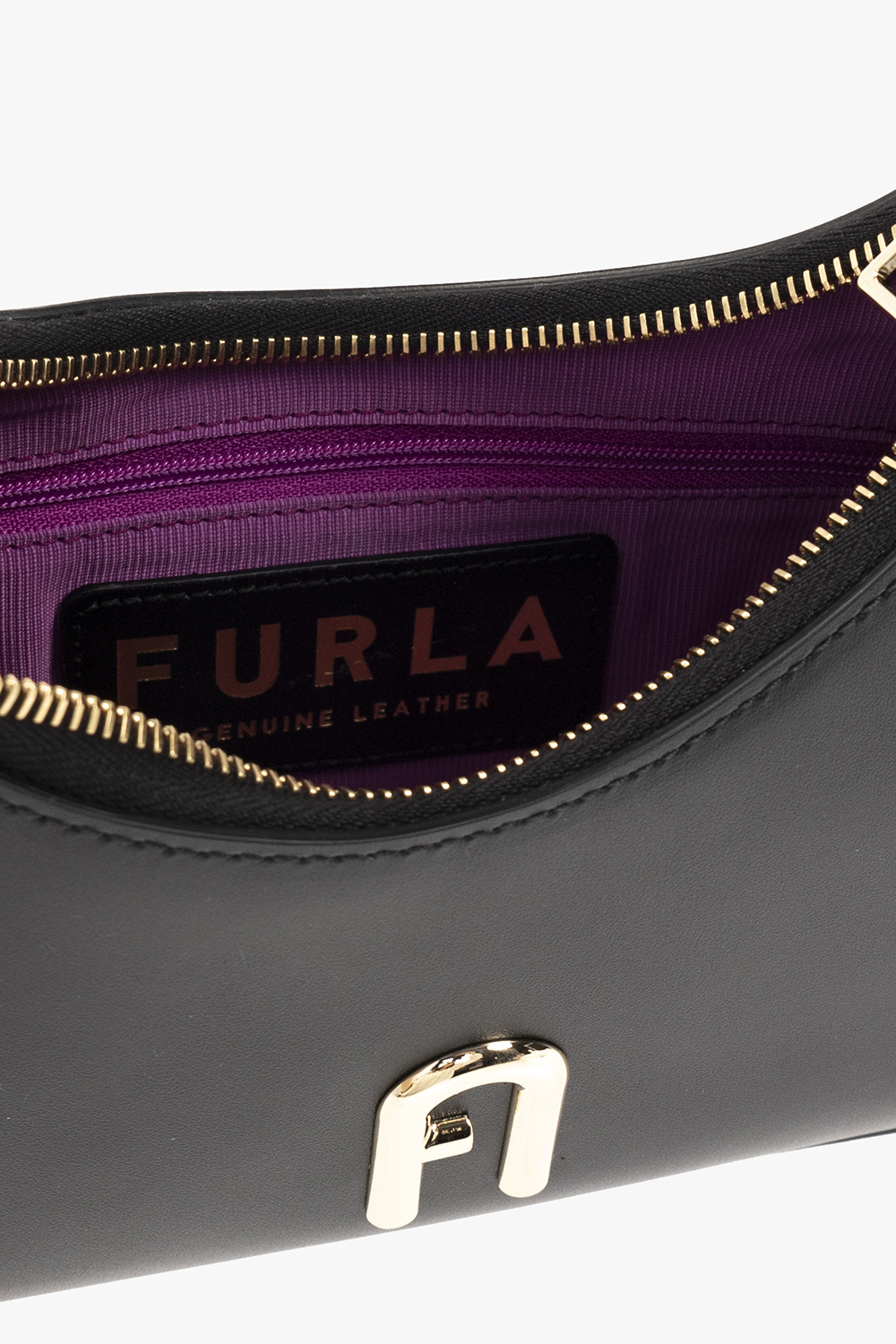 Furla Logo-plaque Leather Shoulder Bag In Black