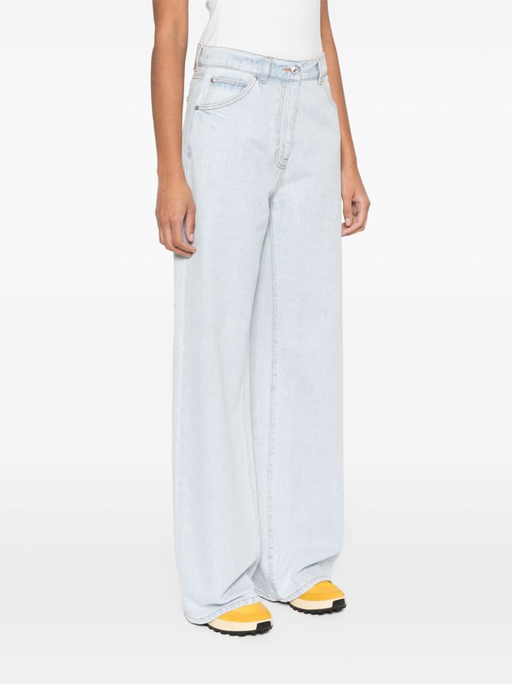 Msgm Wide-leg Washed Denim Trousers In White