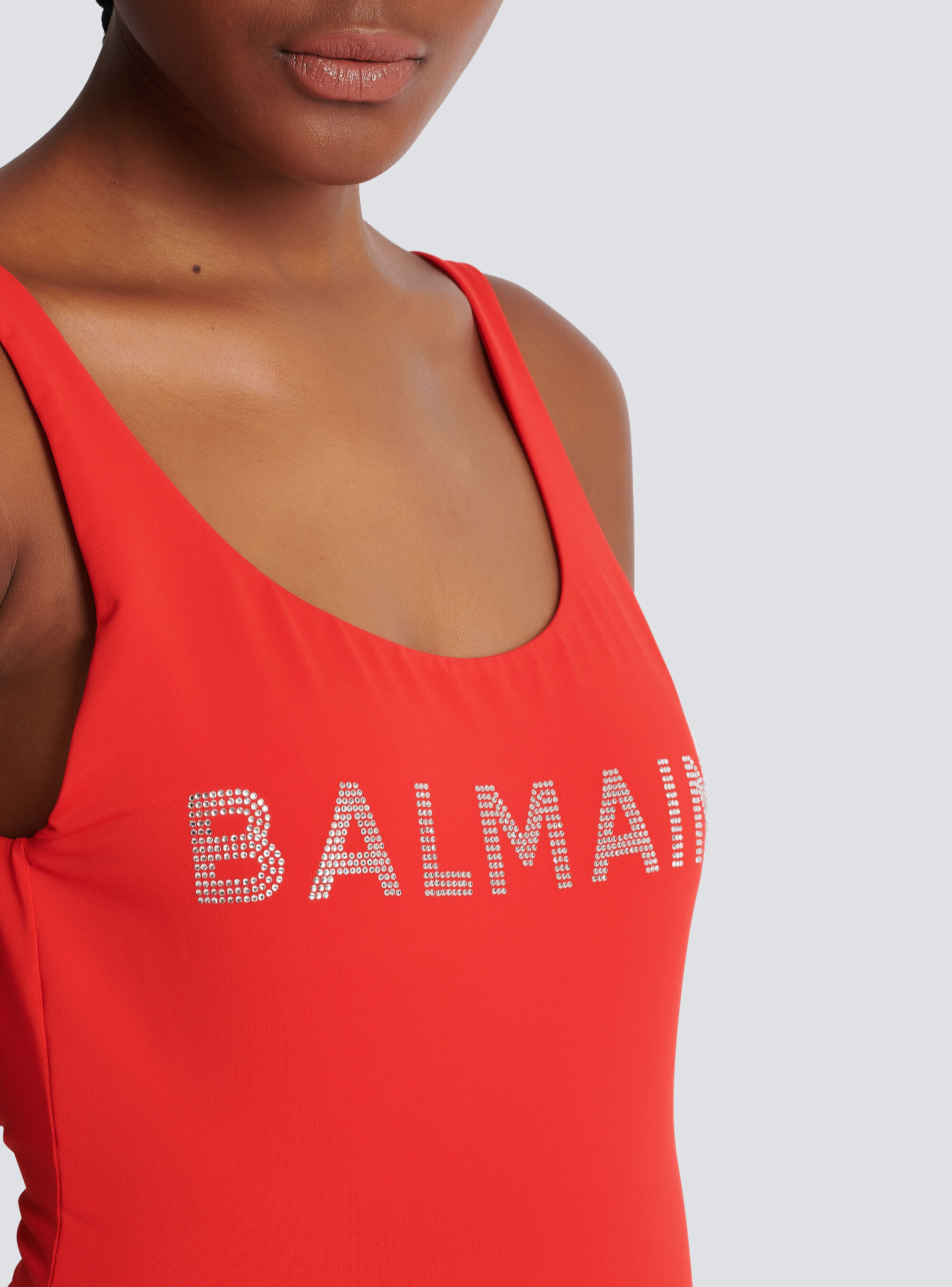 Balmain Logo-print Sleeveless Swimsuit In Red