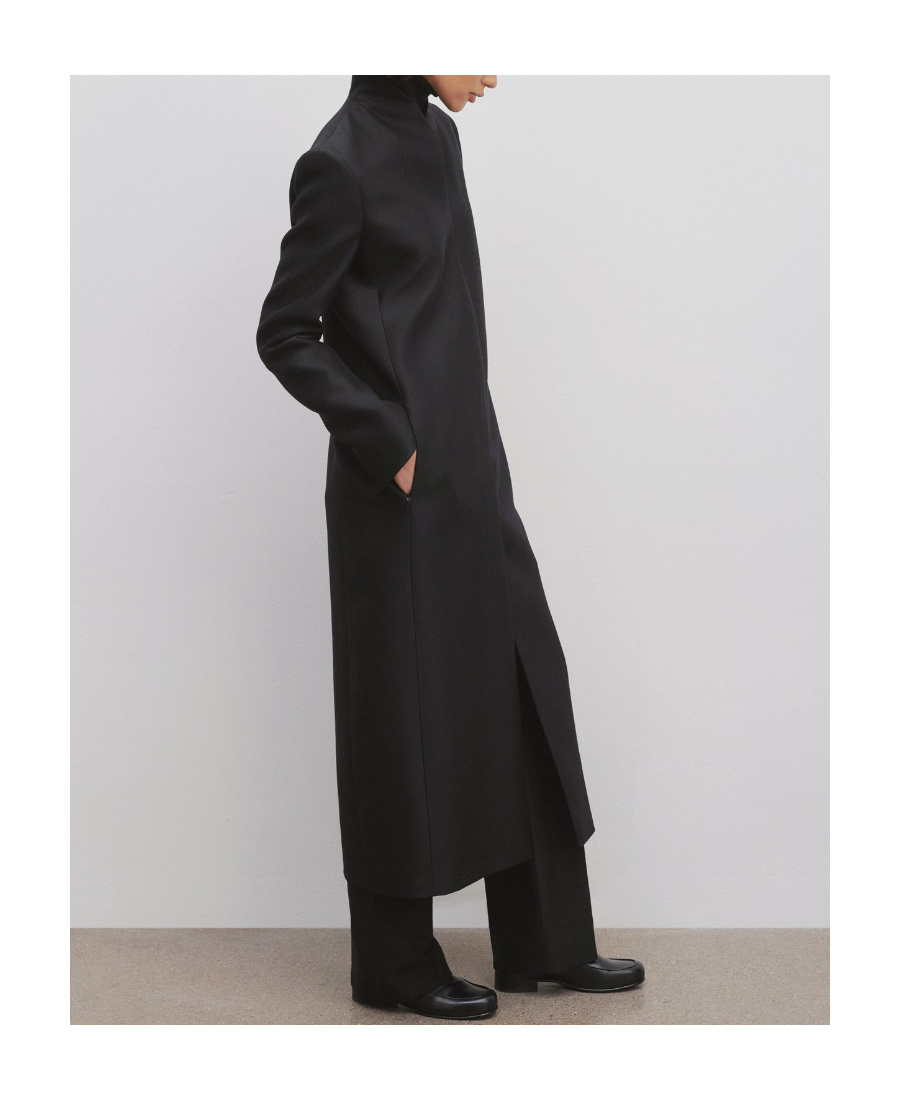 The Row Long-sleeved Trench Coat With Vertical Collar In Black