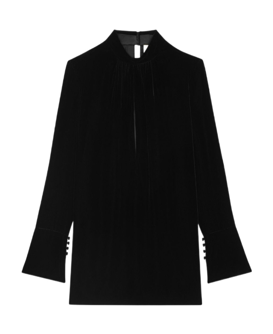 Saint Laurent Cut-out Detailed Long-sleeved Dress In Black