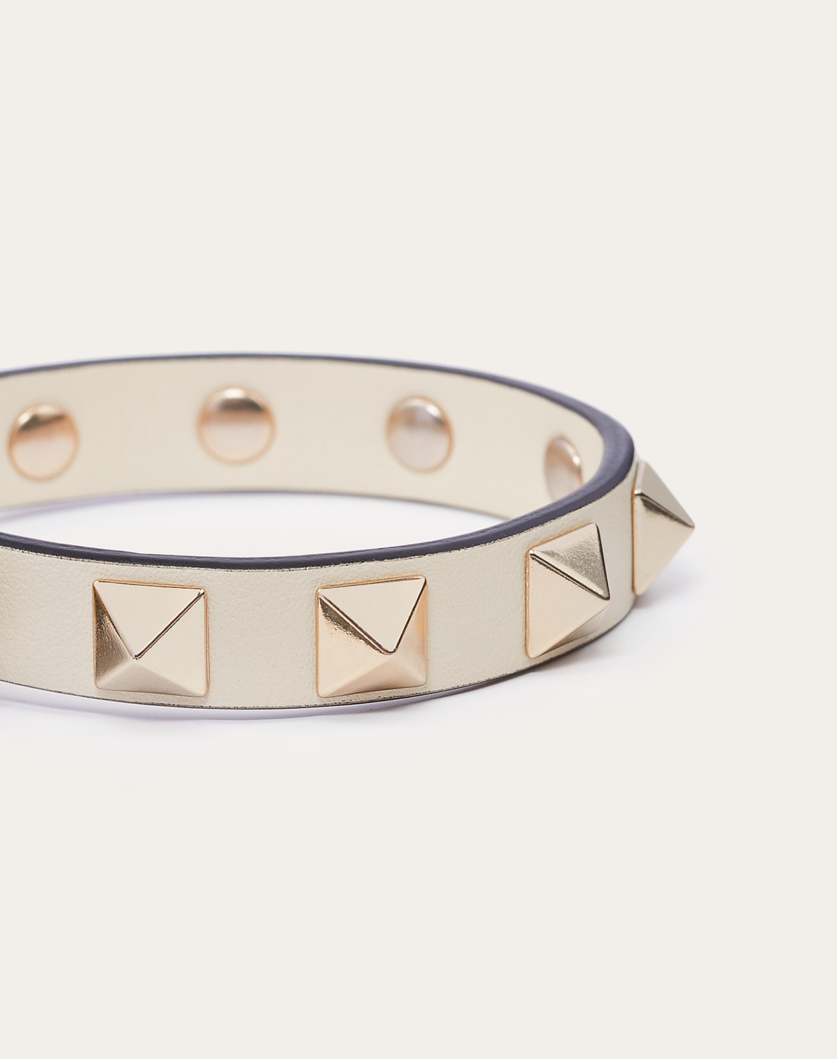 Valentino Garavani Rockstud Calfskin Double-strap Bracelet Woman Light Ivory Uni In White