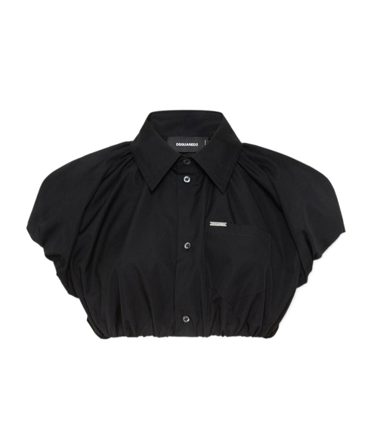 Dsquared2 Cropped Short Sleeve Shirt With Chest Pocket In Black