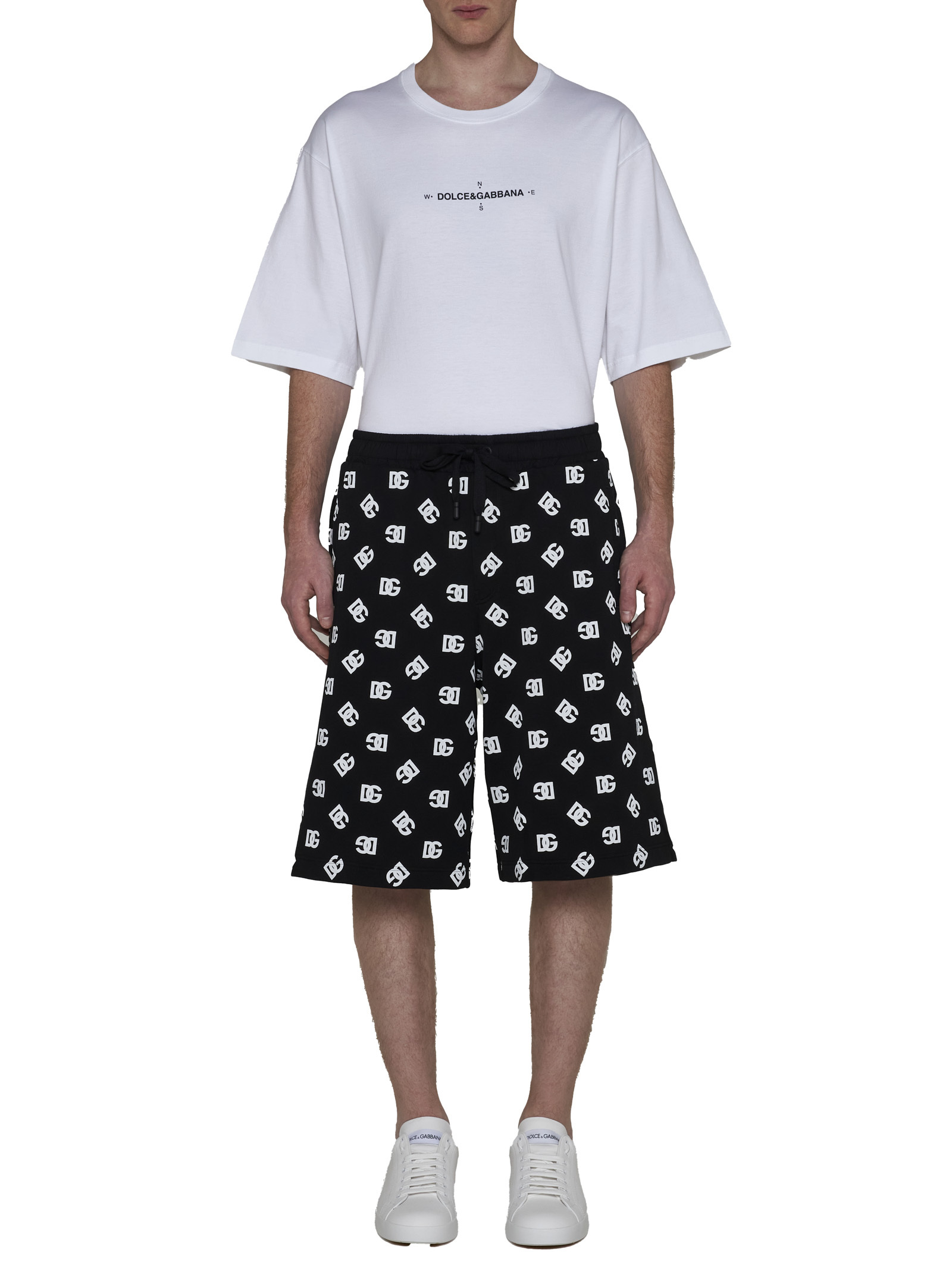 Dolce & Gabbana Dg Logo Print Cotton Shorts In Black
