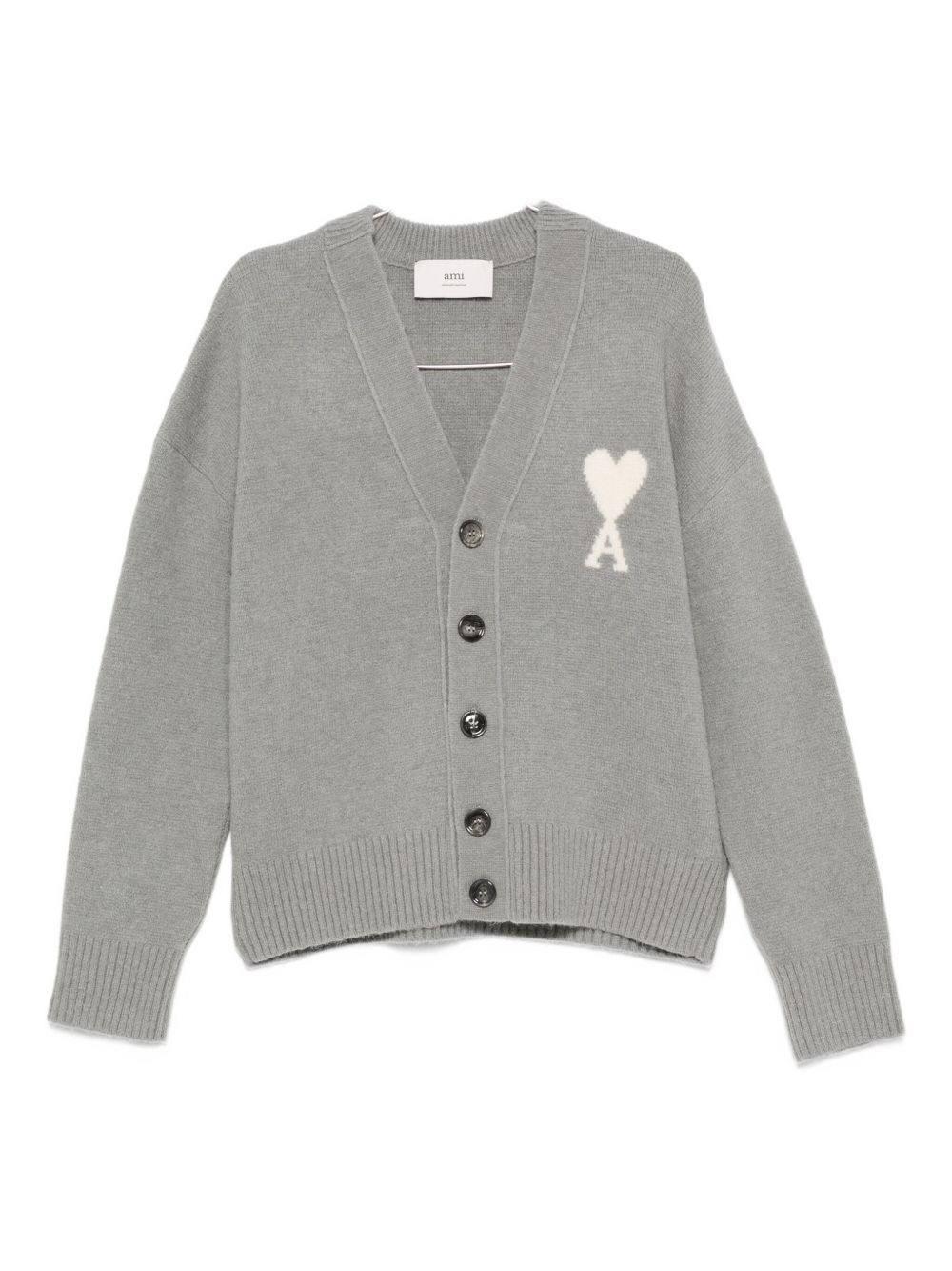 Ami Alexandre Mattiussi Ami Paris Ami Paris De Coeur Wool Cardigan In Gray