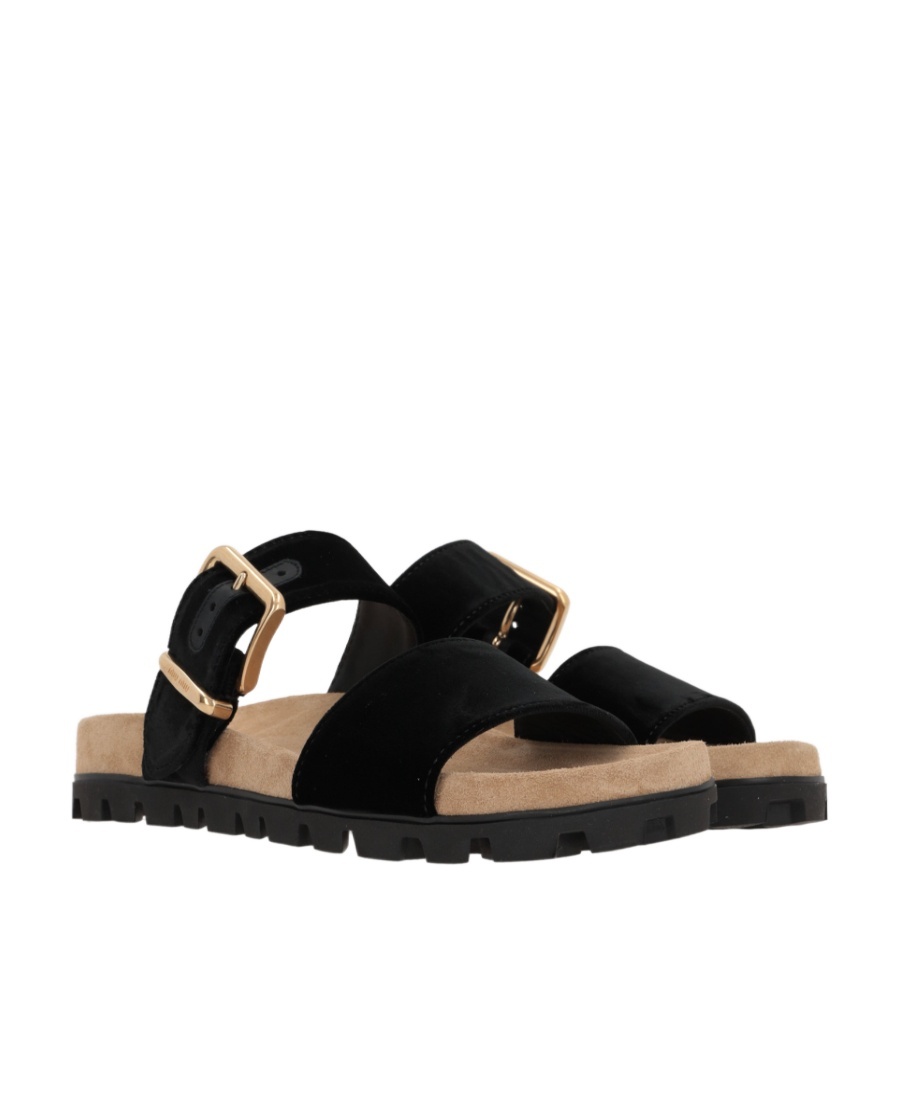 Miu Miu Suede Buckle Sandals In Black