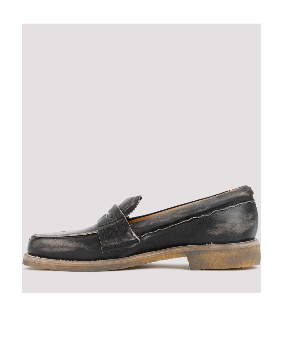 Golden Goose Black Leather Jerry Loafers With Distressed Finish In Black