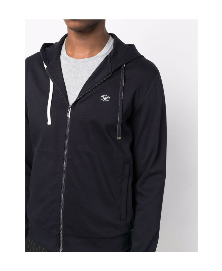 Emporio Armani Cotton-blend Logo Zip-up Hoodie In Black