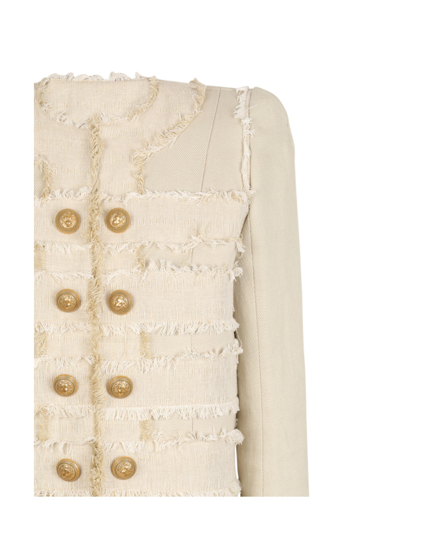 Balmain Double-breasted Tweed Jacket In Nude