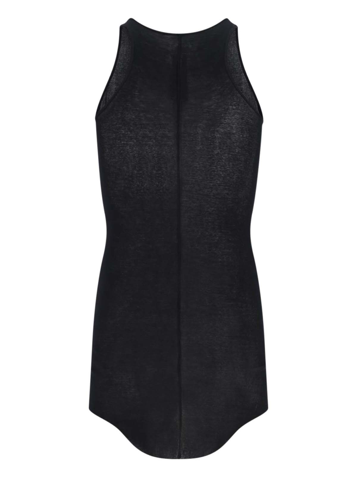 Rick Owens Black Tank Top With Curved Hem In Cotton Man In Black