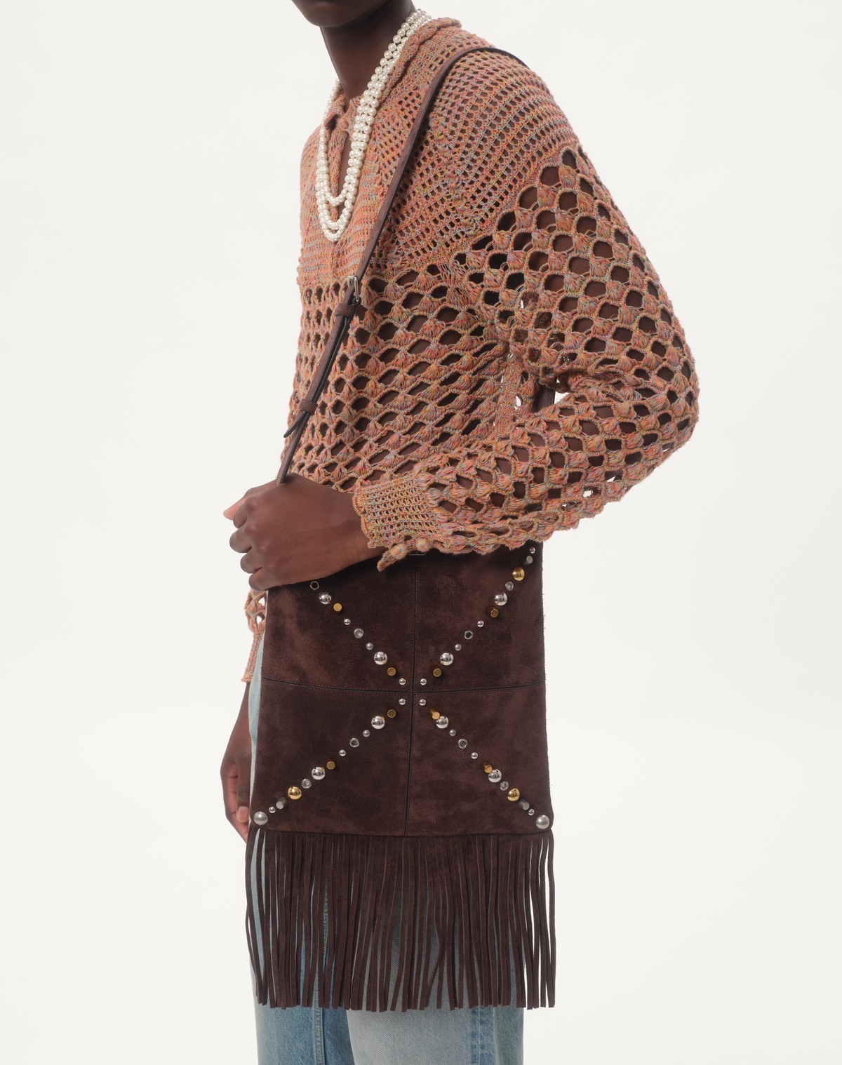 Valentino Openwork Sweater In Linen Blend In Brown