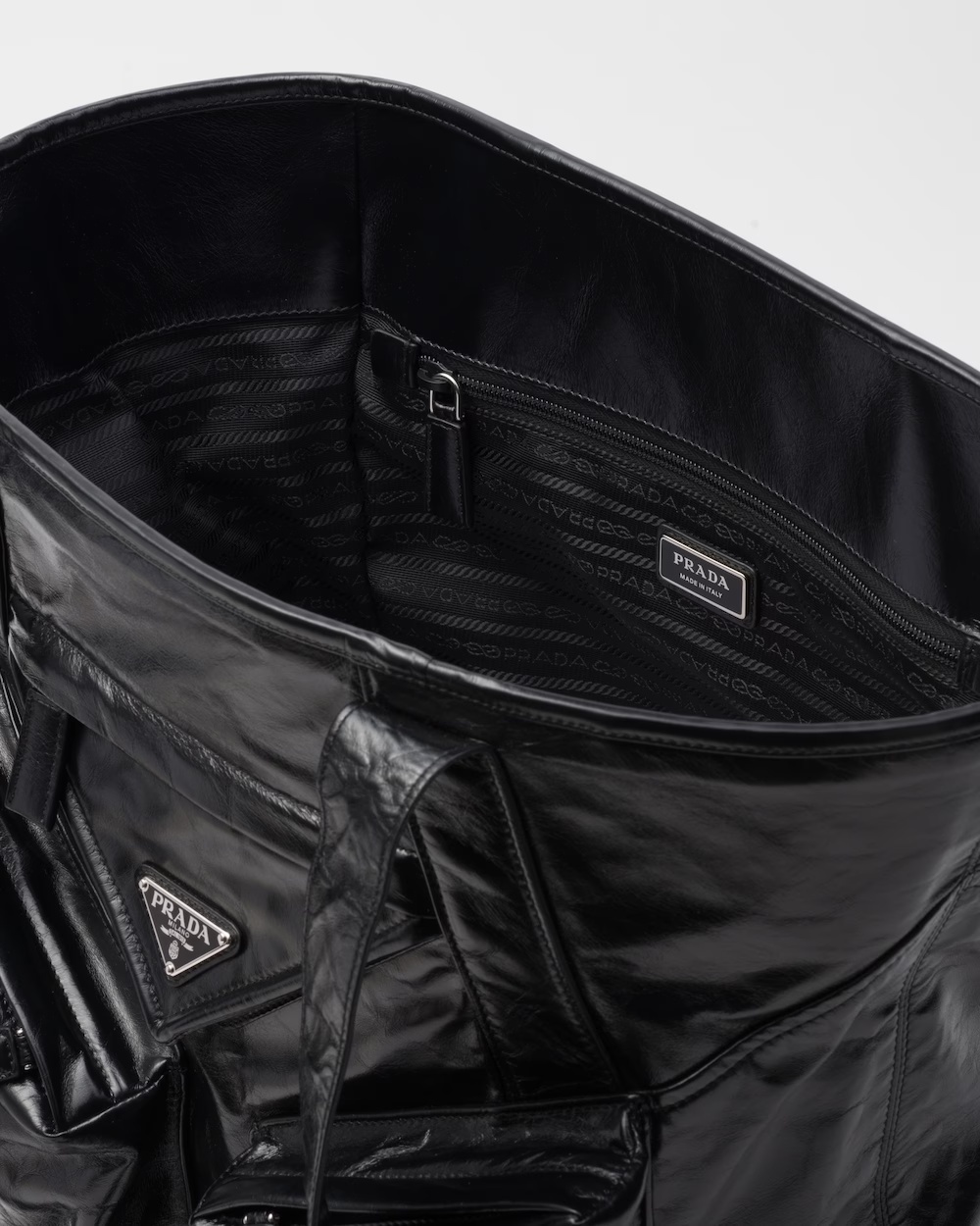 Shop Prada Leather Tote In Black