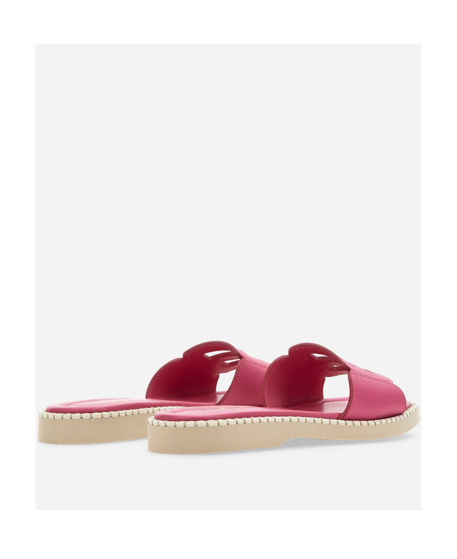 Shop Hogan H638 Flat Leather Sandals In Nude