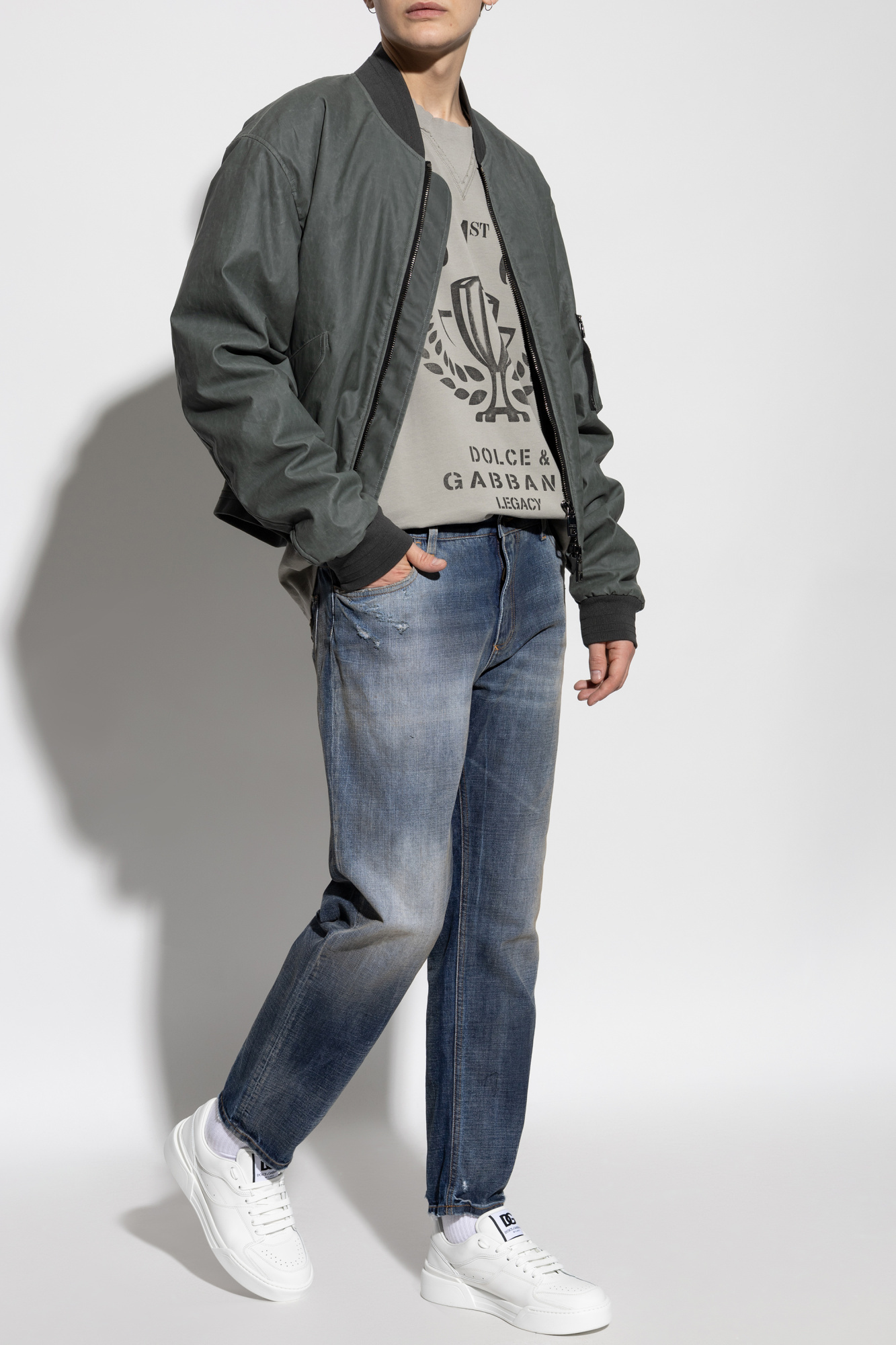 Dolce & Gabbana Classic Flight Bomber Jacket In Grey