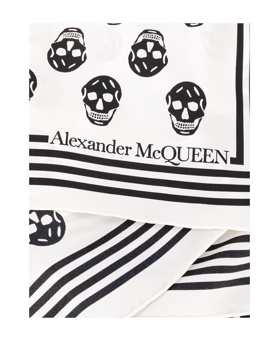 Alexander Mcqueen Biker Skull Print Scarf In White