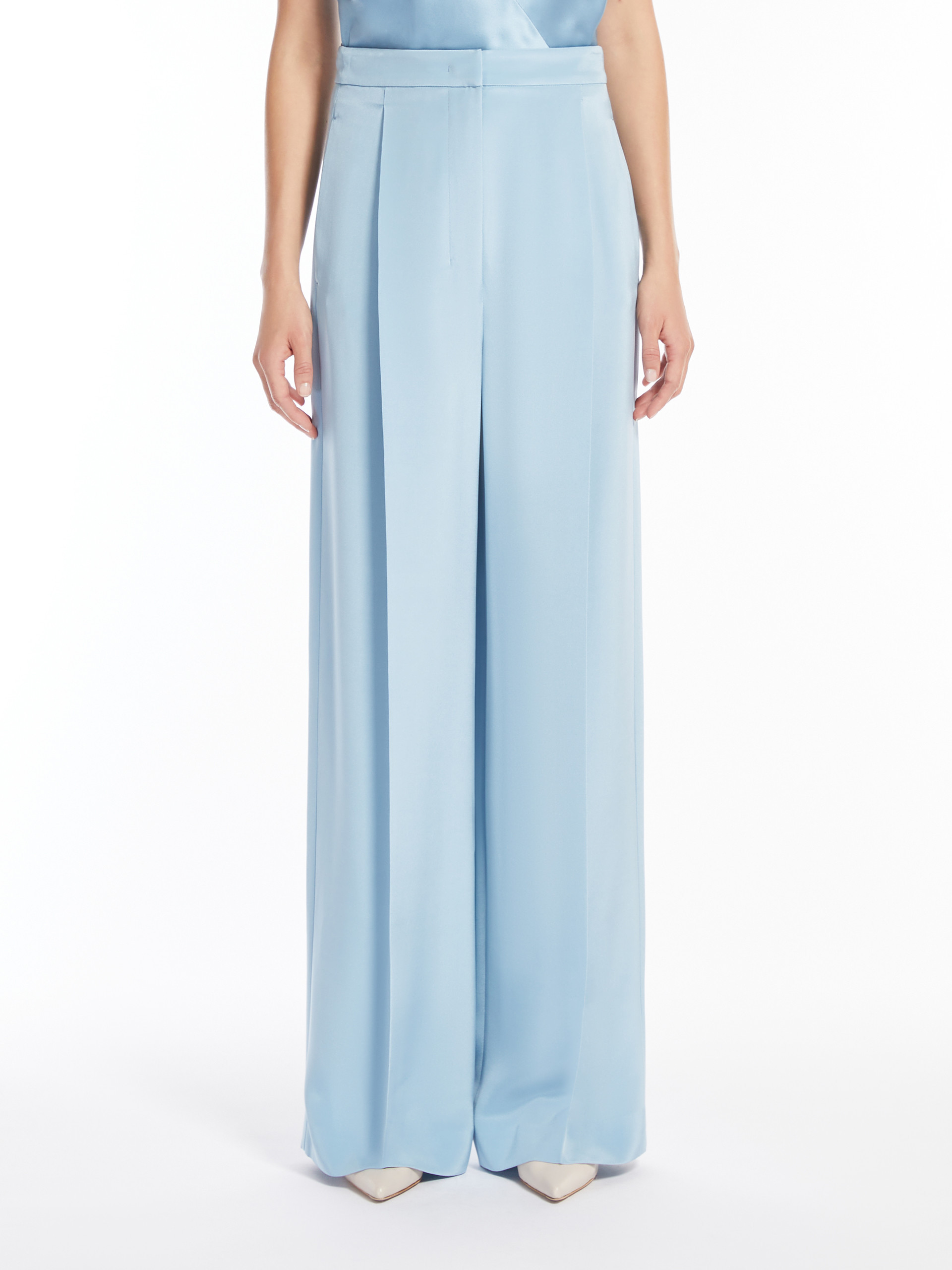Max Mara Pleated Silk Pants In Blue