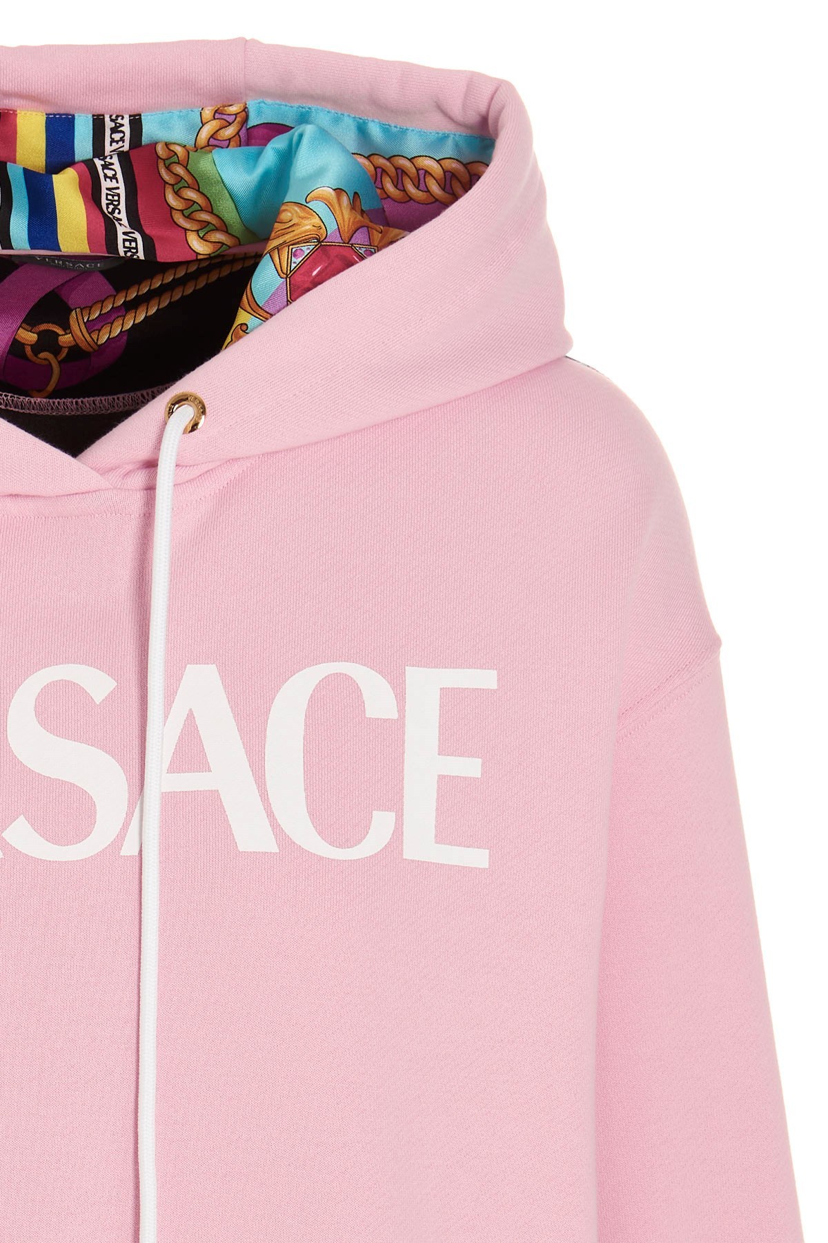 Versace Panelled Print Hooded Sweatshirt In Pink