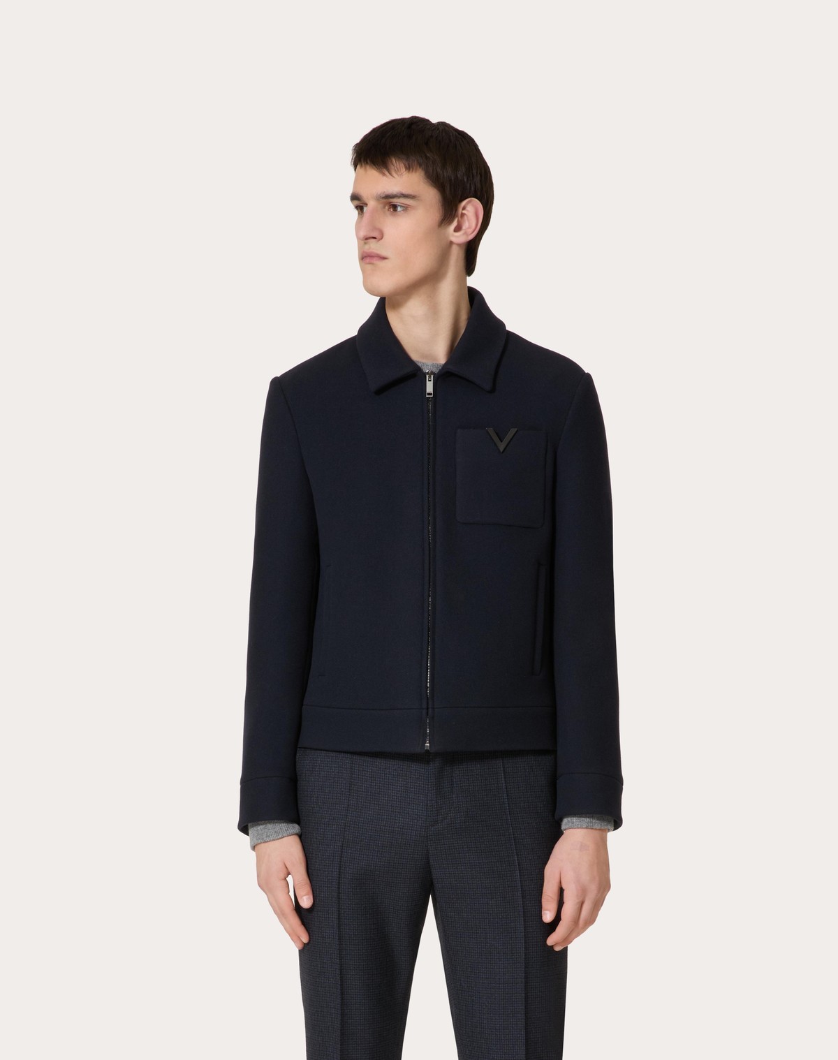 Valentino Virgin Wool V-detail Jacket In Black