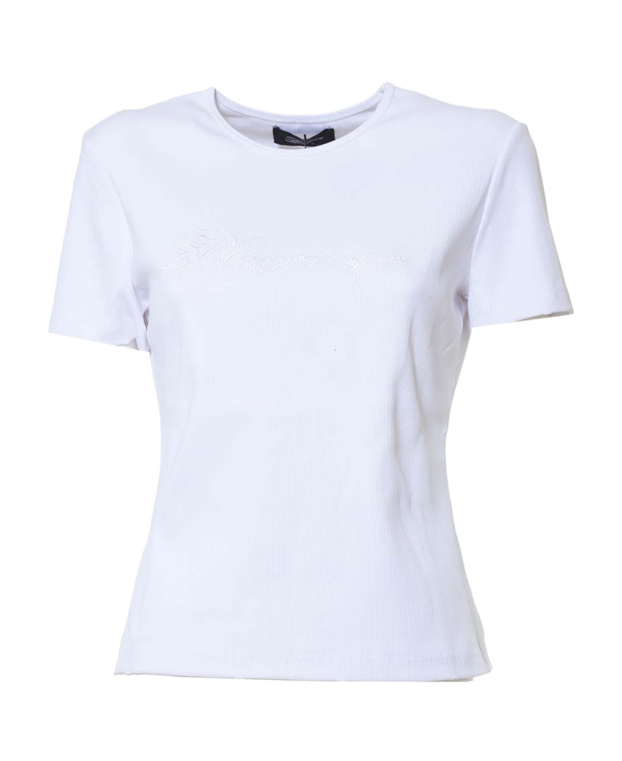 Blumarine Logo Embroidered Crewneck Knitted T-shirt In White