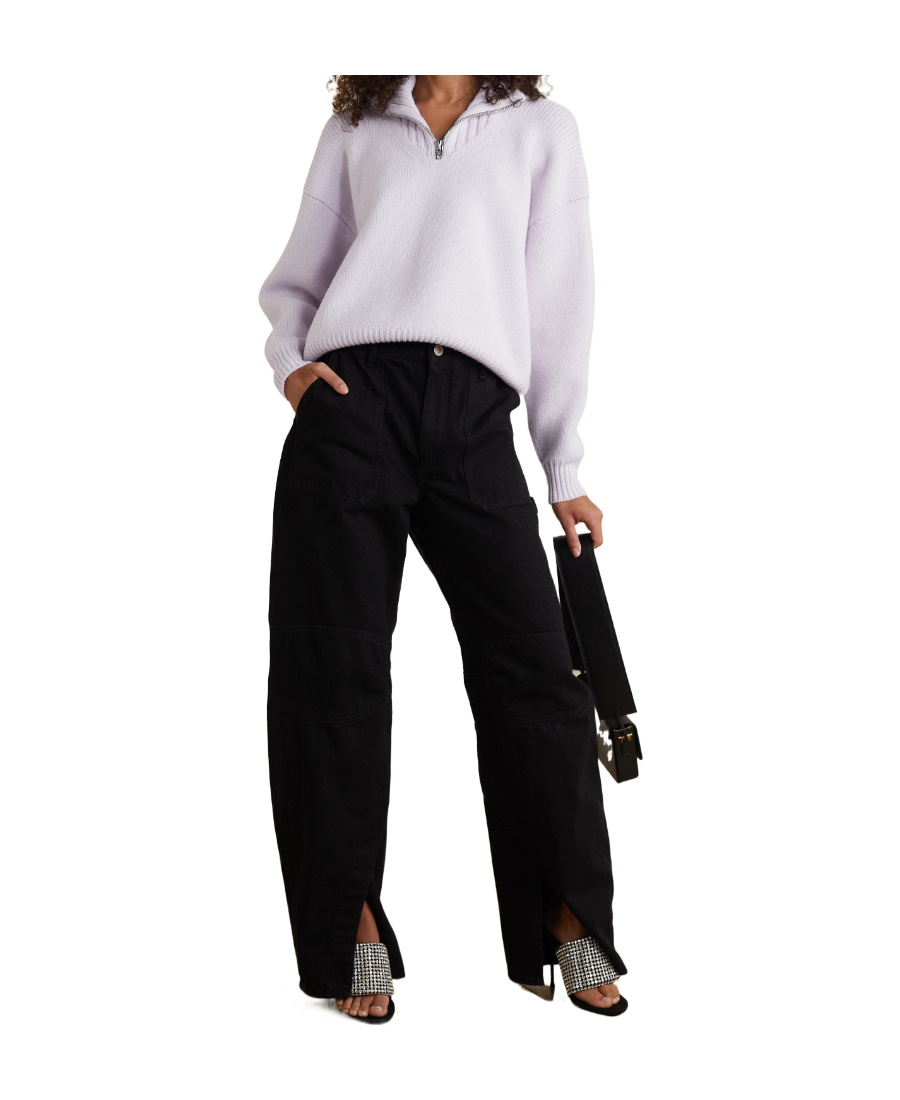 Alexander Wang Wool Back Vertical Pleated Semi-zipper Pullover In Purple