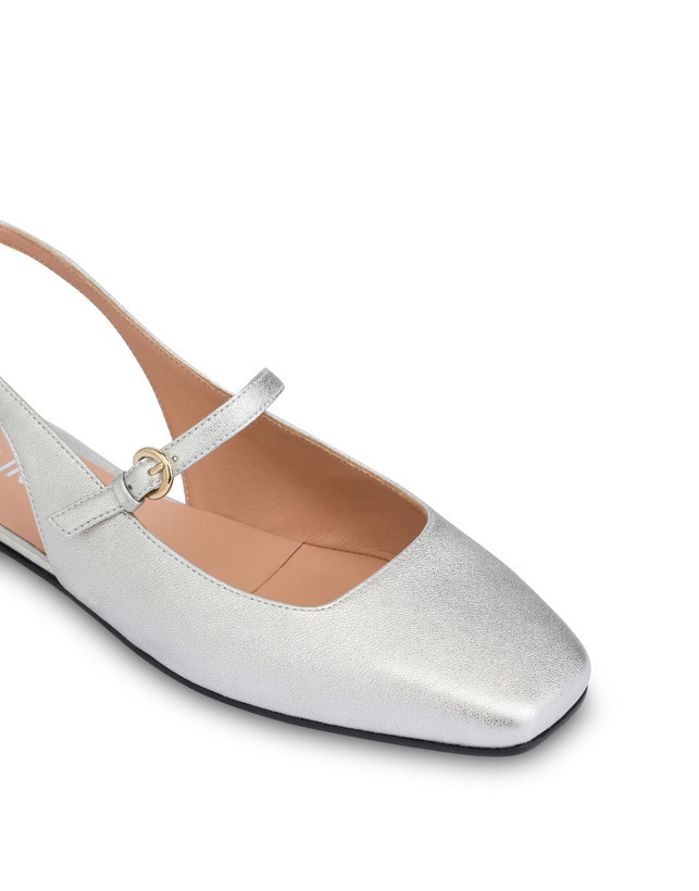 Pollini Silver Colored Slingback Ballerinas With Adjustable Strap In White