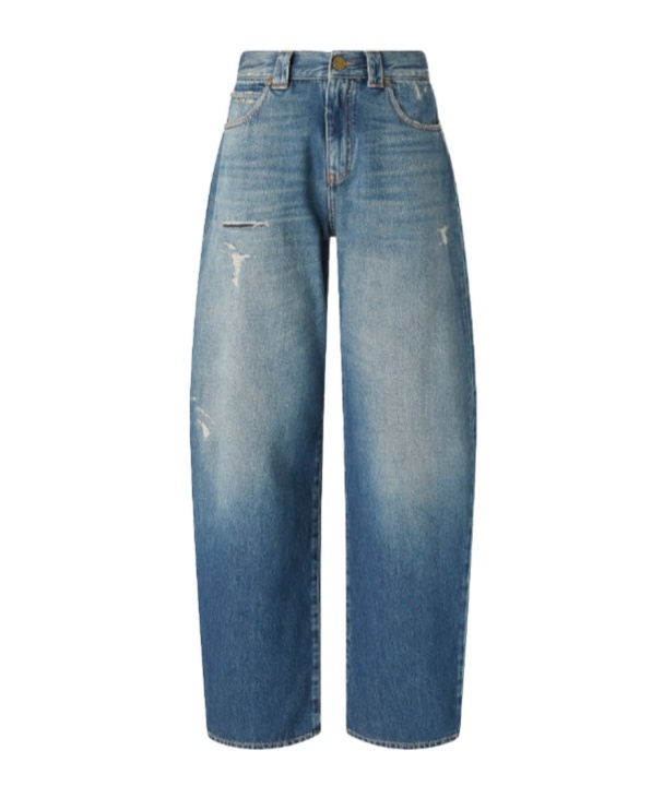 Pinko Blue Jeans With Belt Loops And Distressed Effect In Denim Woman In Blue