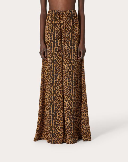 Valentino Leopard Print Crepe Chine Casual Pants
