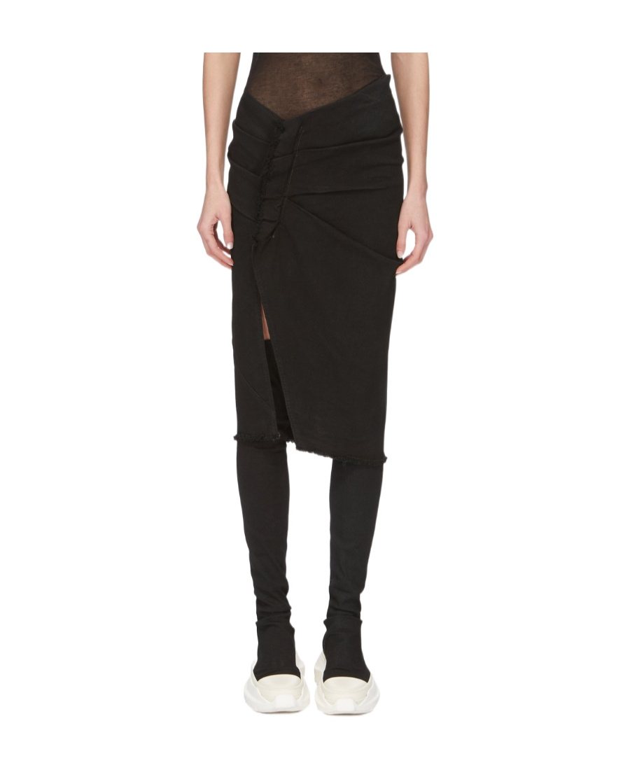 Rick Owens Drkshdw Denim Wrap Midi Skirt In Black