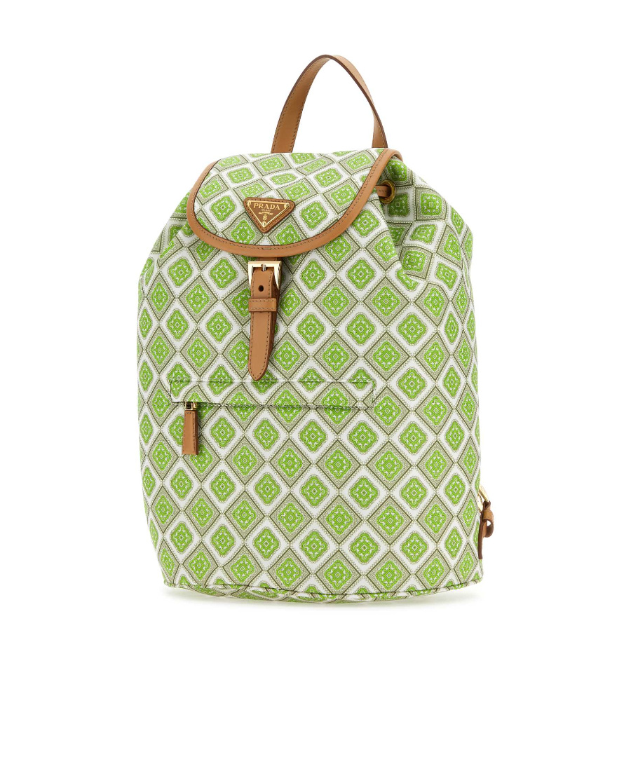 Prada Woman Printed Re-nylon Backpack In Green