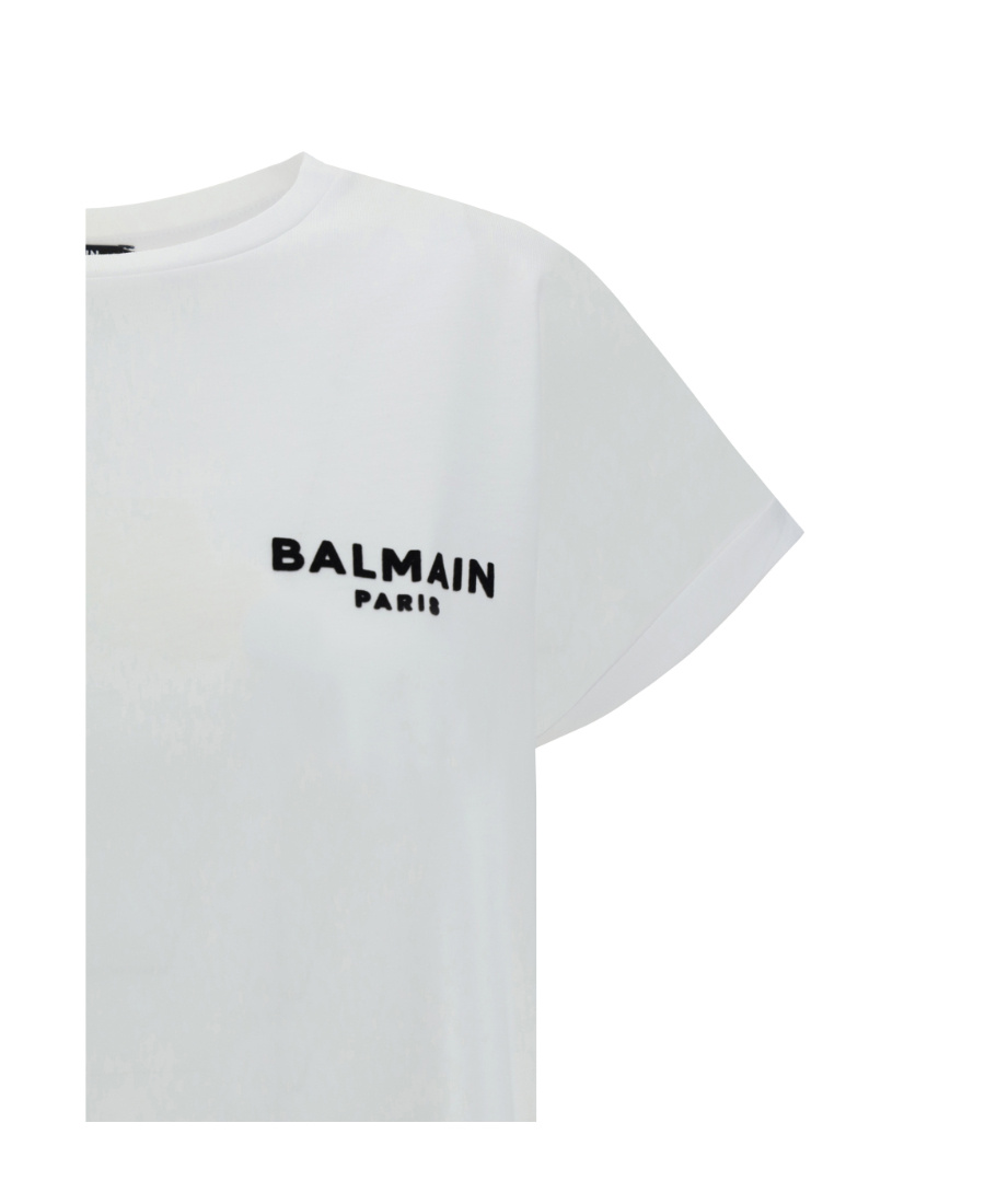 Balmain Flocked-logo Crew Neck T-shirt In White