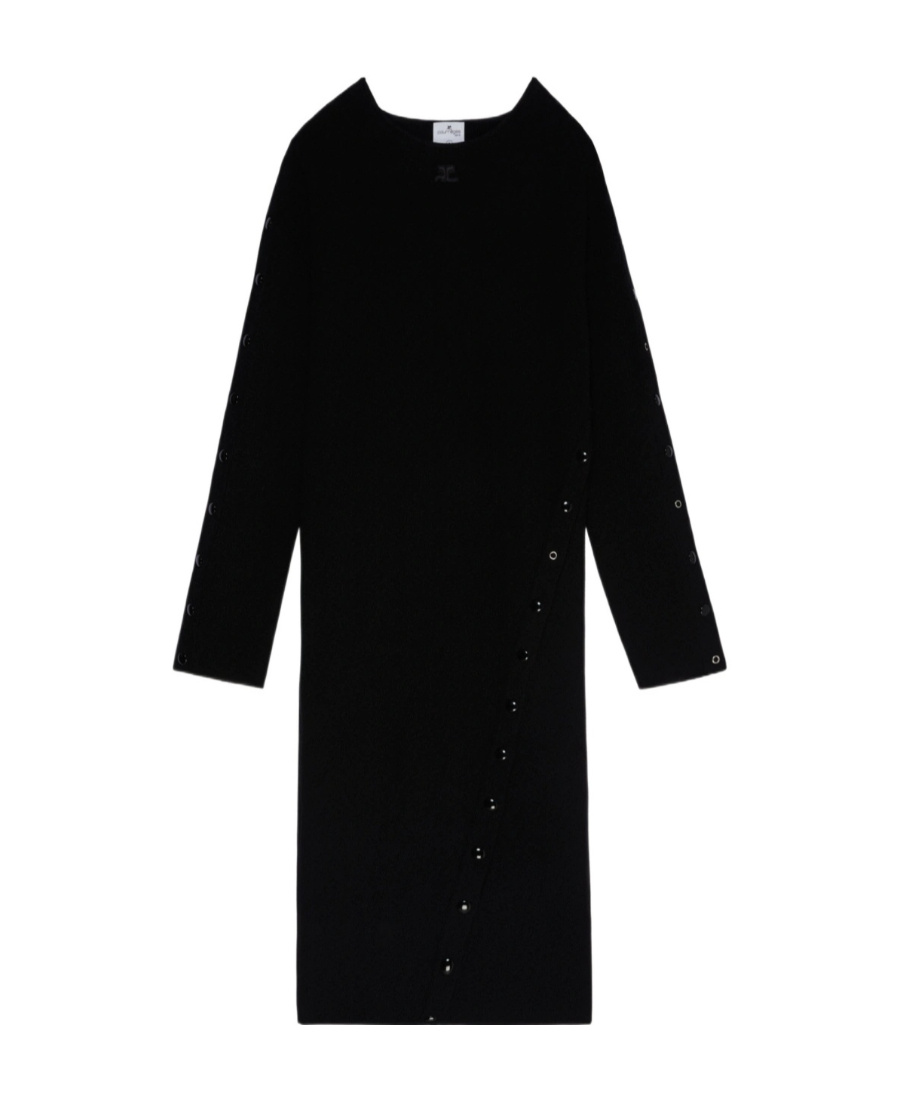 Courrèges Long-sleeve Knitted Midi Dress In Black