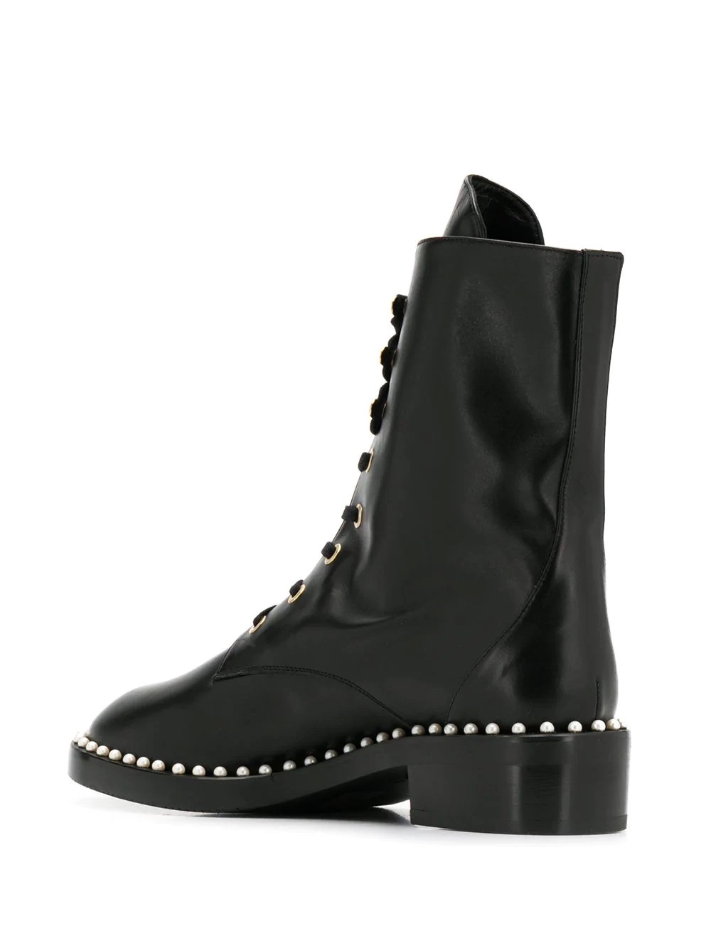 Stuart Weitzman Reverie Leather Lace-up Booties In Black