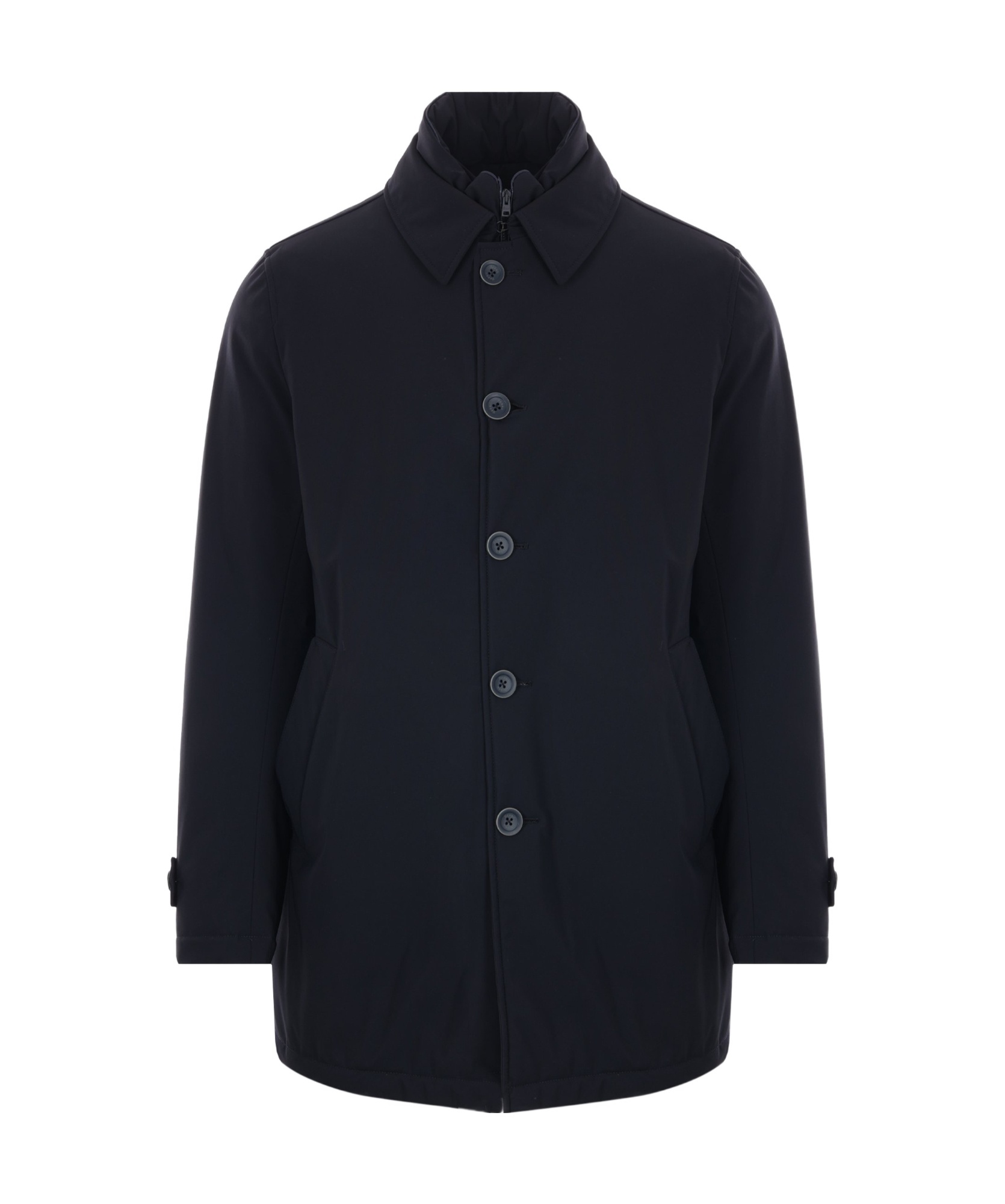 Herno Medium-length Structured Coat With Button-up Front In Black