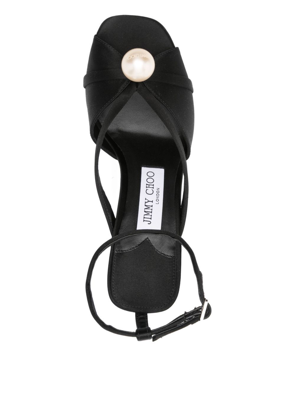 Jimmy Choo Satin Sandals With Pearl Embellishment And Strappy Design In Black