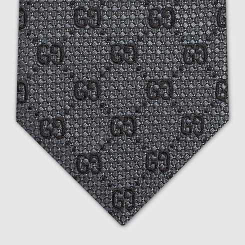 Gucci Gg-pattern Silk Tie In Gray