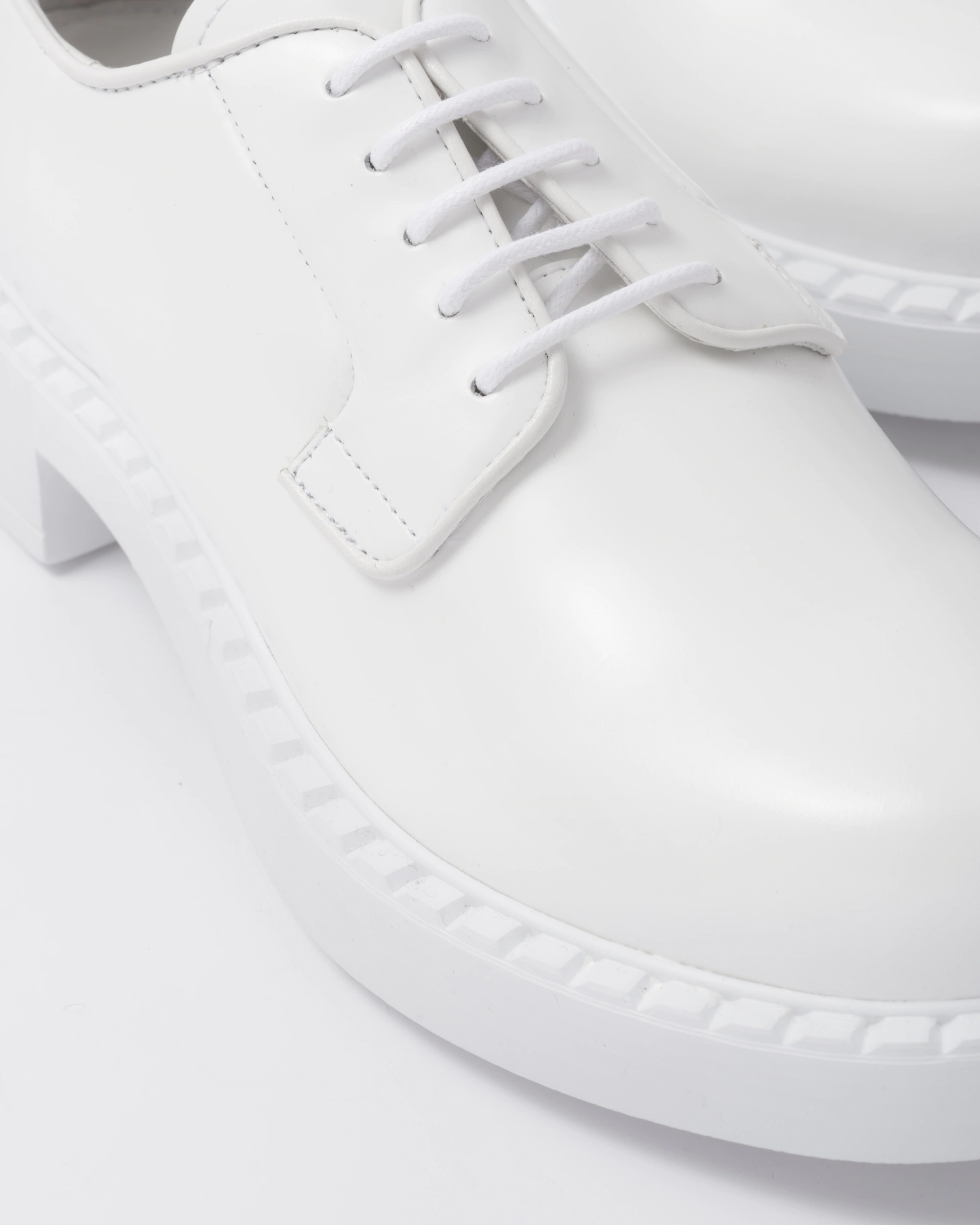 Prada Logo Lace Derby Shoes In White