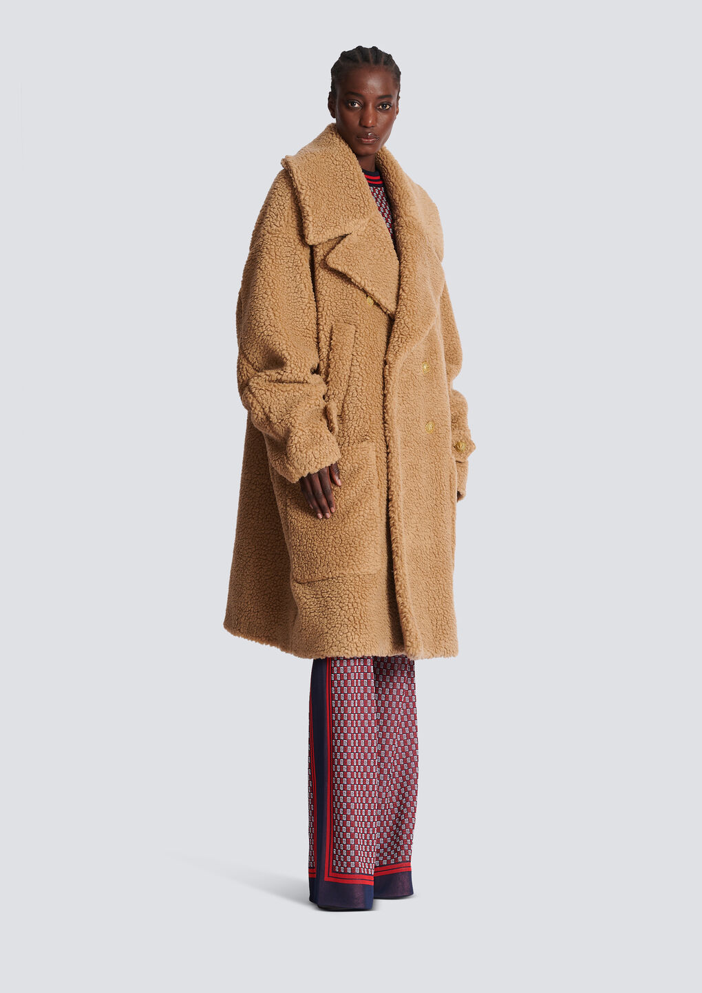 Shop Balmain Long Double-breasted Buttoned Coat In Nude