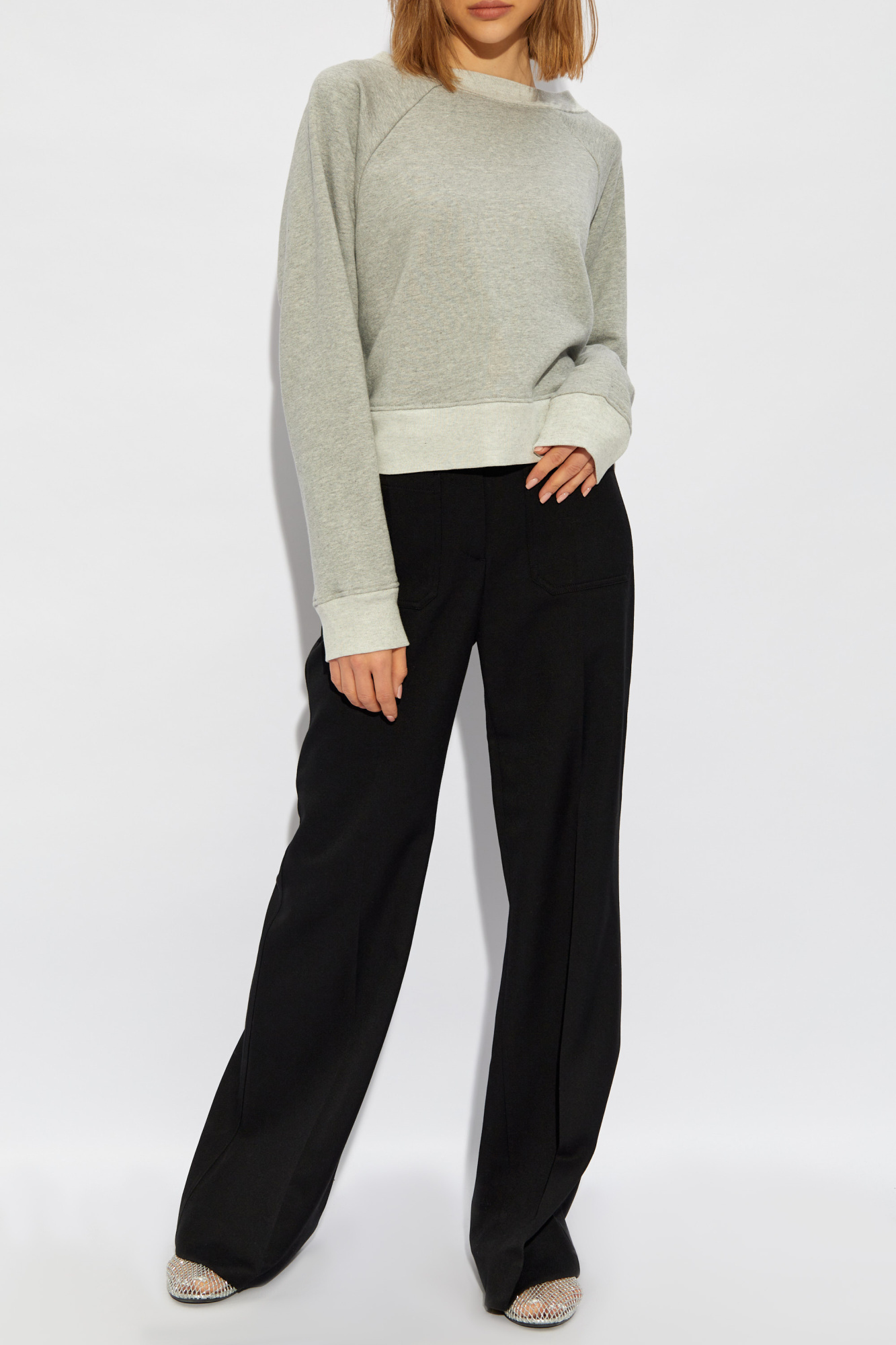 Shop Victoria Beckham Logo-embroidered Boat-neck Sweatshirt In Nude