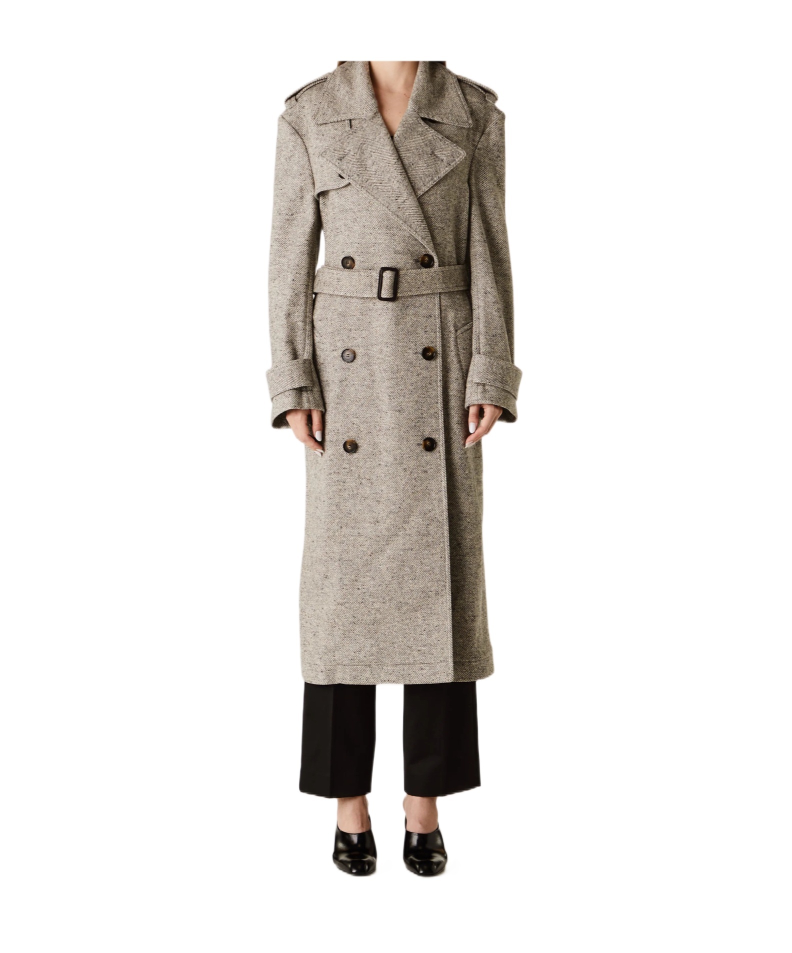 Stella Mccartney Herringbone Wool And Silk Trench Coat In Brown